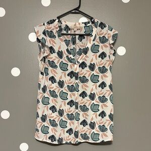 LOFT Floral Print Blouse in Cream and Black